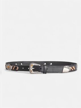 Linea Pelle Black Leather Belt with Mixed Metal Stud Accents Quinn belt